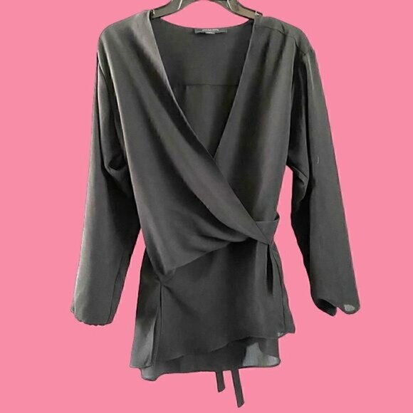 Allsaints Black Wrap Mia Sleeve Top Blouse XS Polyester - Picture 1 of 13
